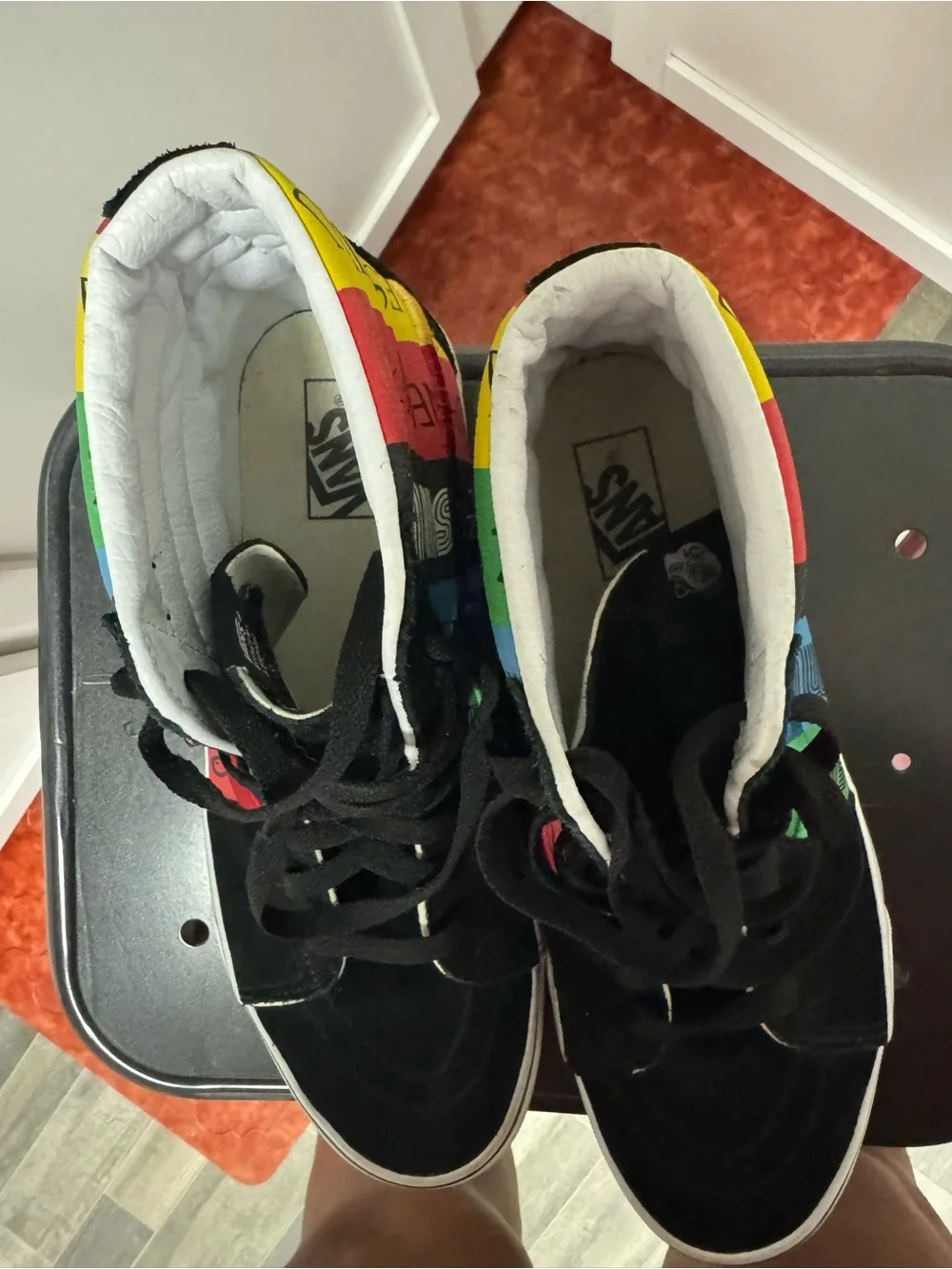 Vans Sk8-Hi Spirit Black High-Top Sneakers Multicolor Stripes Men’s Size 12